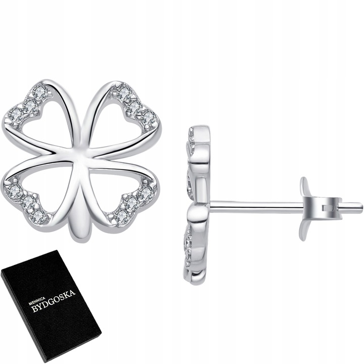 Kolczyki srebrne koniczynki wkrętki sztyfty kolczyki srebro próba 925