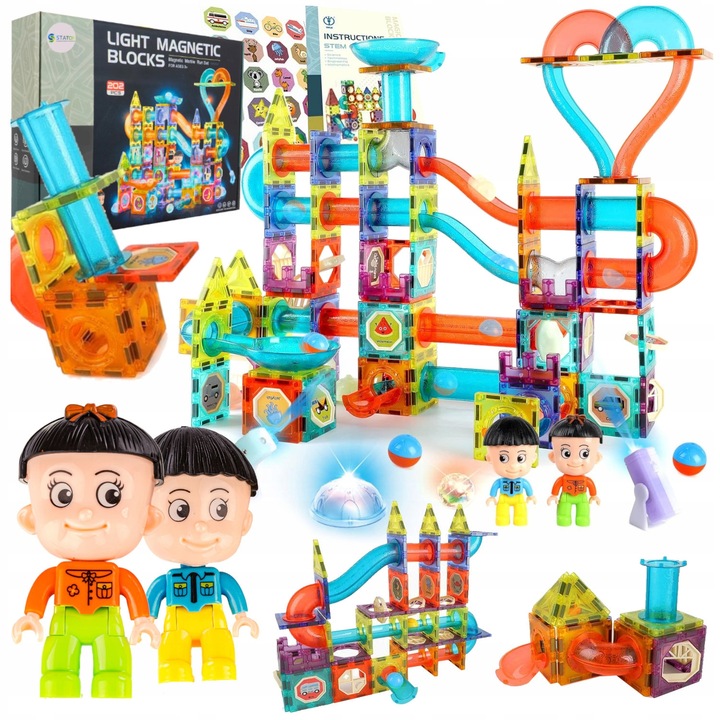 Klocki MAGNETYCZNE KONSTRUKCYJNE świecący tor 202 el 3D Zabawka edukacyjna