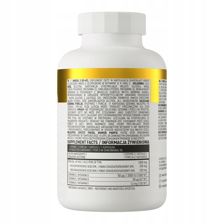 OstroVit Omega 3 D3+K2 90 caps KWASY TŁUSZCZOWE