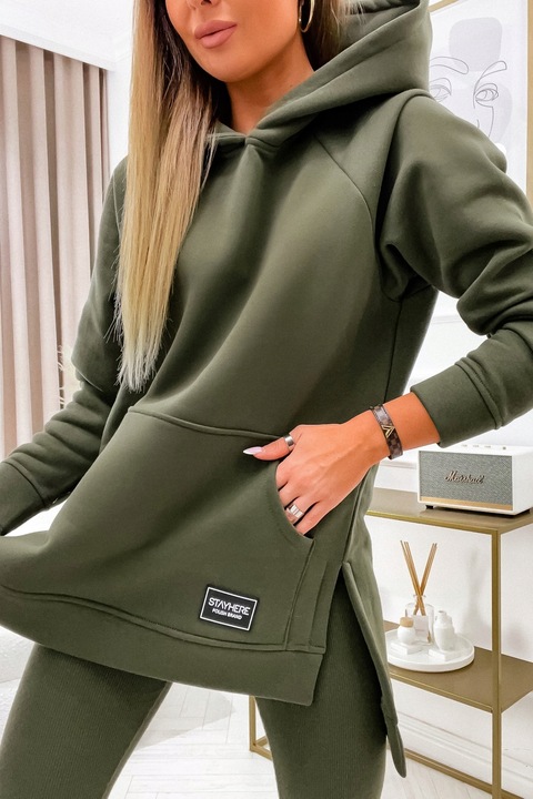 Bluza z kapturem oversize STAY HERE khaki