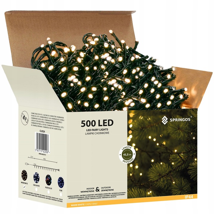 ŚWIATEŁKA CHOINKOWE LAMPKI 500LED ZEWNĘTRZNE BIAŁE CIEPŁE 30m OŚWIETLENIE