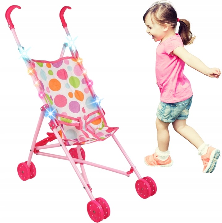 WÓZEK ZE ŚWIATŁEM DLA LALEK SPACERÓWKA PARASOLKA