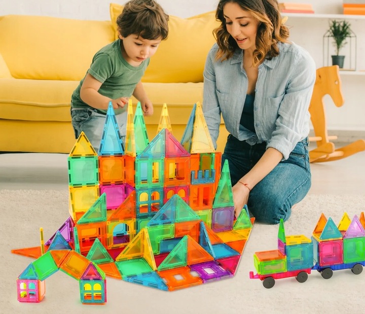 KLOCKI MAGNETYCZNE KONSTRUKCYJNE EDUKACYJNE ZESTAW 100 EL DUŻE PANELE 3D