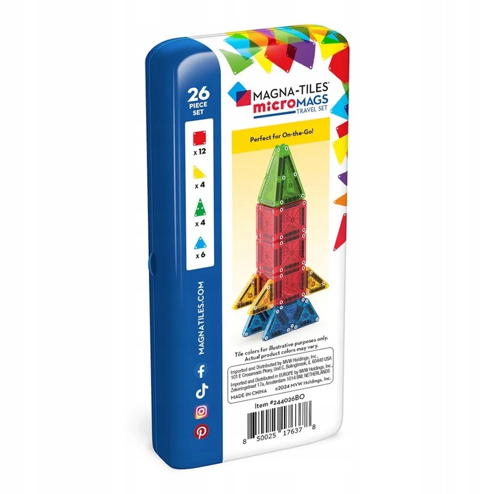 microMAGS Podróżne Klocki Magnetyczne 26 el Travel Set Magna-Tiles