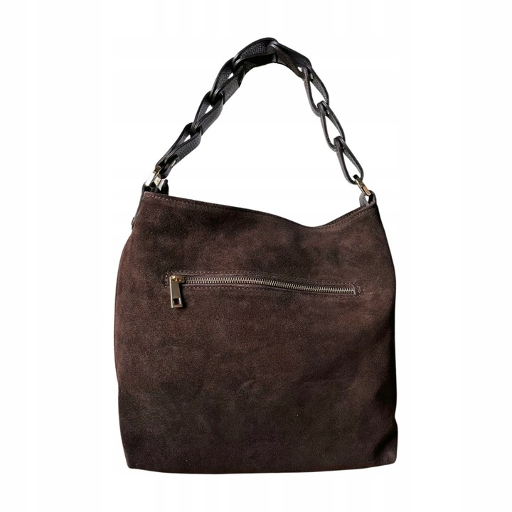 Czekoladowa zamszowa torebka brązowa shopper ZAMSZ NATURALNY Vera Pelle