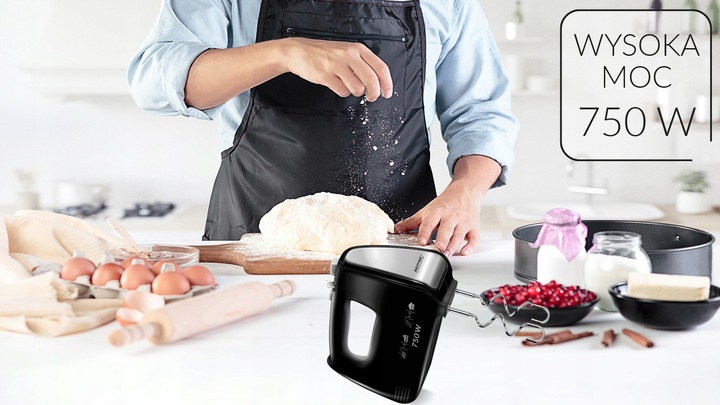 MOCNY MIKSER RĘCZNY CZARNY MPM 750W TURBO 5 PRĘDKOŚCI MMR-19C