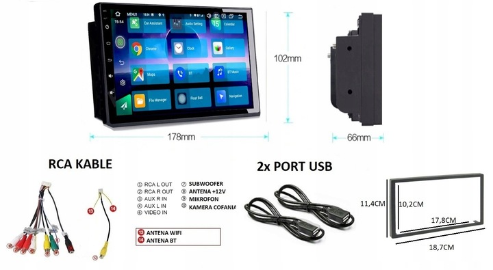 RADIO NAVI GPS 2DIN WiFI BLUETOOTH RDS CARPLAY ANDROID AUTO 2GB 64GB KAMERA