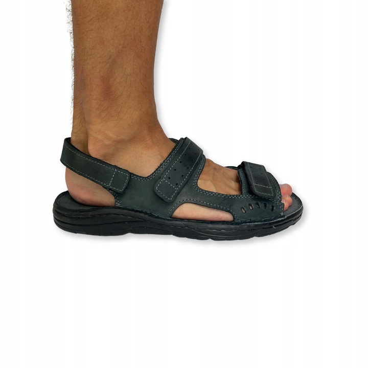 SANDAŁY MĘSKIE SKÓRZANE OBUWIE BUTY NA RZEPY SKÓRA BYDLĘCA + GRATIS ŁYŻKA