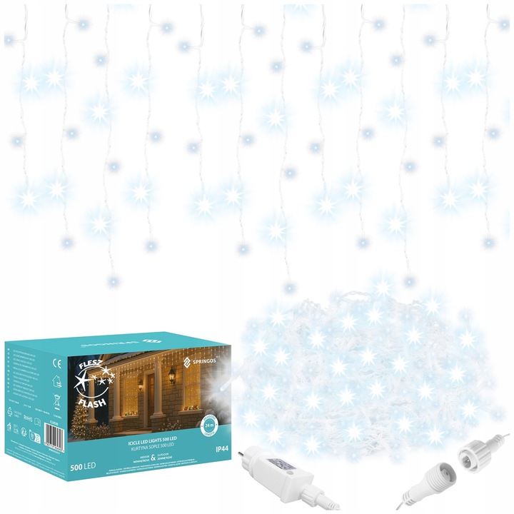 SOPLE 500 LED LAMPKI ZEWNĘTRZNE KURTYNA ŚWIETLNA IP44 BIAŁE FLASH TIMER