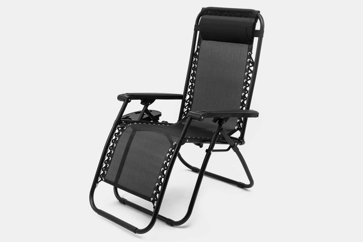 LEŻAK OGRODOWY Z PODNÓŻKIEM, ZAGŁÓWKIEM I STOLIKIEM NA NAPOJE ZERO GRAVITY
