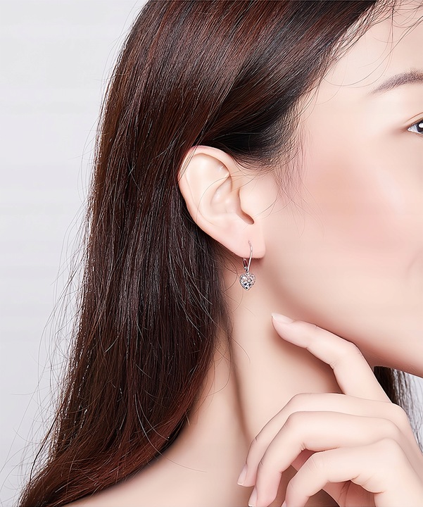 KOLCZYKI Srebrne PRÓBA 925 Wiszące Serca Wydrążenie z Cyrkoniami SREBRO