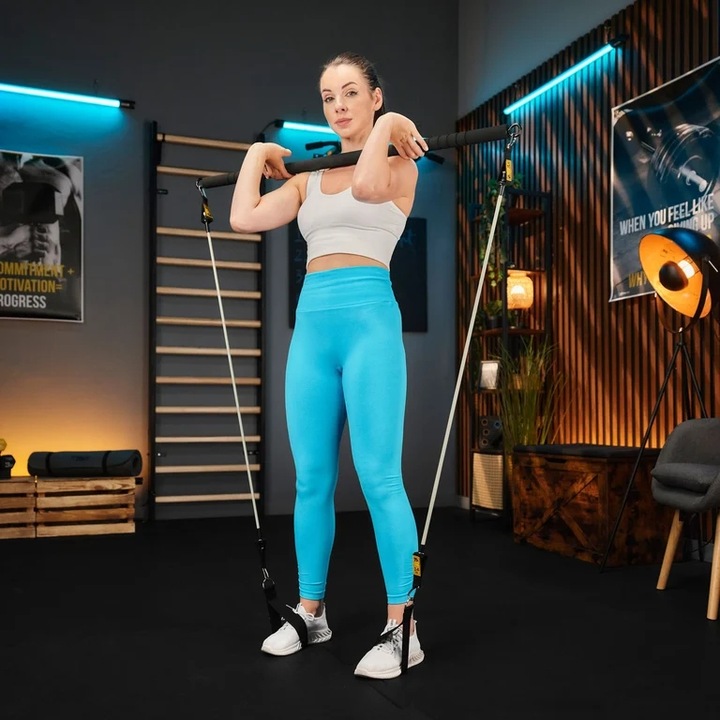 Drążek do ćwiczeń pilatesu kij 4x gumy oporowe ekspandery z drążkiem TREX