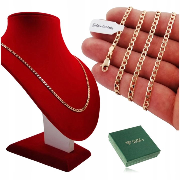 ŁAŃCUSZEK ZŁOTY DAMSKI PANCERKA 50cm/3mm STAL CHIRURGICZNA PREZENT DLA NIEJ