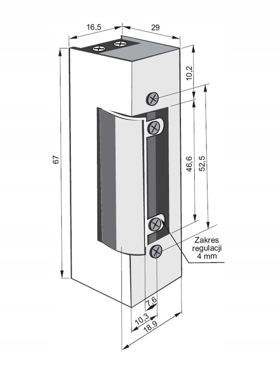 Elektrozaczep ŁUCZNIK 1410 podstawowy 12-24V AC/DC symetryczny wąski