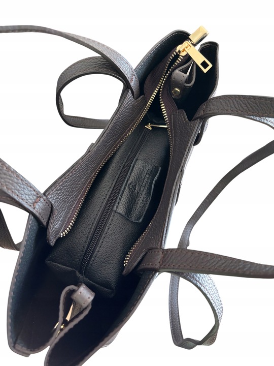 Torebka damska VERA PELLE SHOPPERKA na ramię i do ręki SKÓRA BRĄZOWA Midi