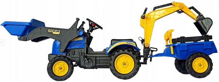 Traktor na pedały z przyczepą ładowaczem i koparka 3w1 PROMO