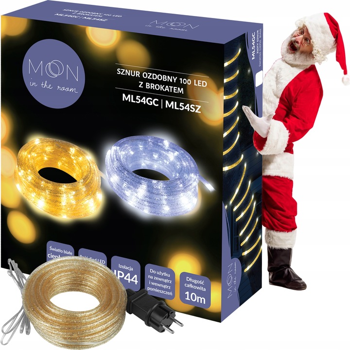 PIĘKNY JASNY WĄŻ ŚWIETLNY Z BROKATEM LED LAMPKI OZDOBNE CHOINKOWE 10M ZEW.