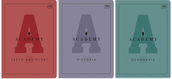 Zestaw zeszytów tematycznych Academy A5 INTERDRUK 9 sztuk + notes A6 gratis