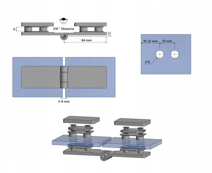 ZAWIAS DO KABINY PRYSZNICOWEJ DO SZKŁA PLEXI