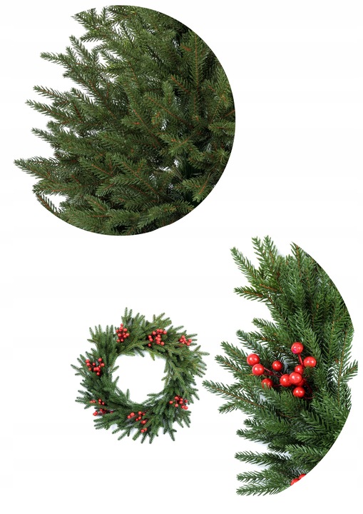 Wianek Świąteczny Świerk NATURA z JARZĘBINĄ 3D 100%PE 60 cm KOMINEK drzwi