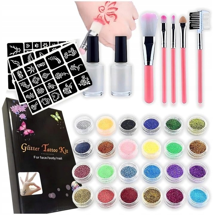 Zestaw do Robienia Tatuaży Brokatowych Szablony Tatuaże Brokatowe Duży DIY