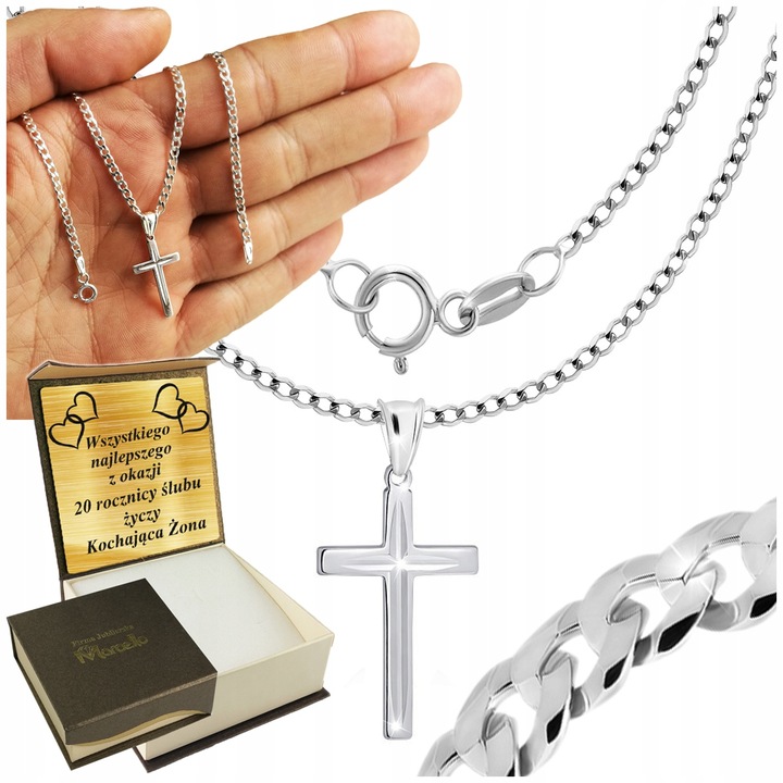 Łańcuszek Męski Srebrny Pancerka Krzyżyk 925 Dla Mężczyzny Grawer GRATIS