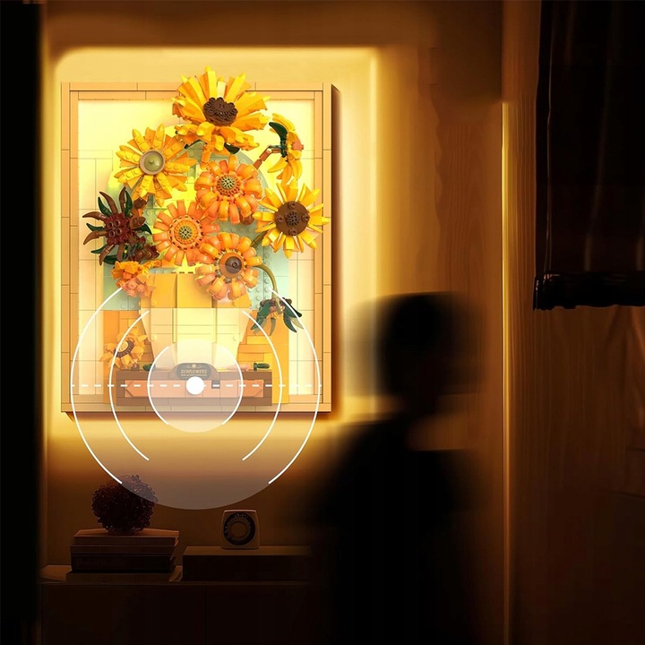 KLOCKI CREATIVE OBRAZ SŁONECZNIKI VAN GOGH PUZLE 3D ZESTAW 1166EL. Z LED