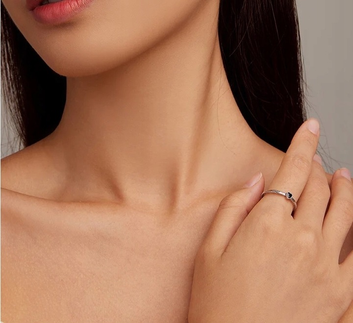 Pierścionek Czarne Serce srebro regulowany s925 +pudełko