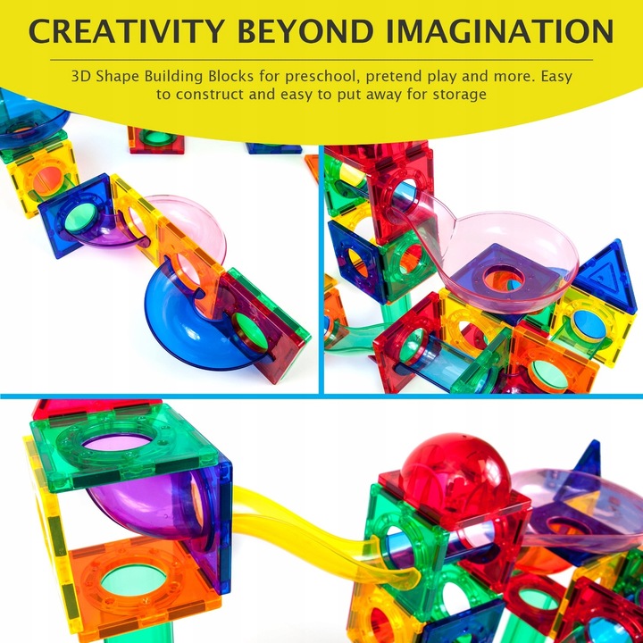 Tor kulkowy Klocki magnetyczne konstrukcyjne edukacyjne70 el kulodrom PTG70