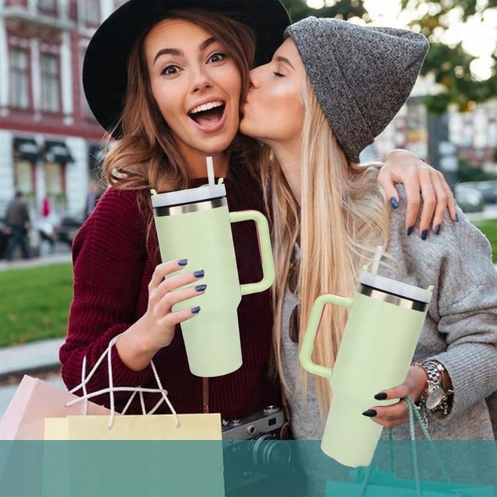 KUBEK TERMICZNY do kawy herbaty TERMOS szczelny ze słomką KAMILLE 1200ml