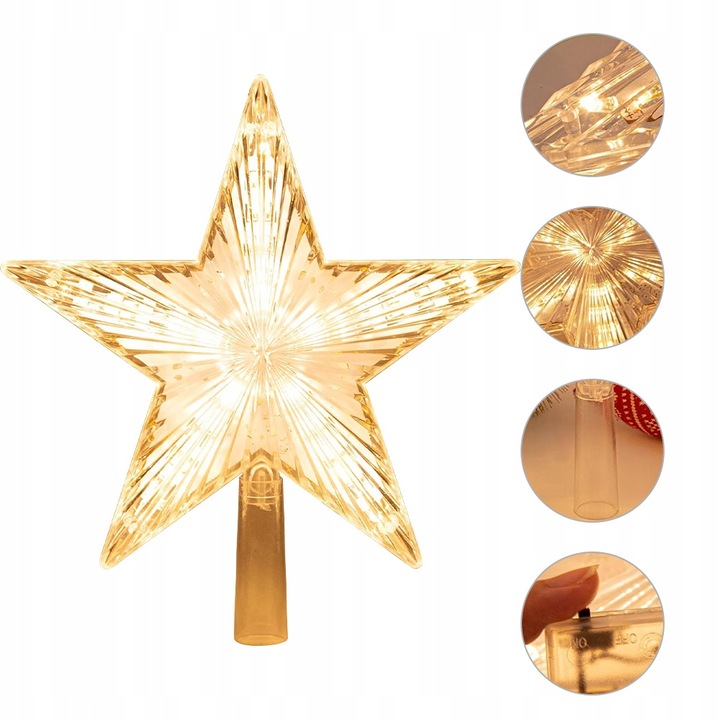 ŚWIECĄCA GWIAZDA NA LED CHOINKĘ CZUBEK OZDOBA DWUSTRONNA BOŻE NARODZENIE ZI