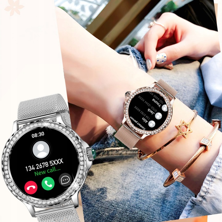 SMARTWATCH DAMSKI ZEGAREK Z FUNKCJĄ ROZMOWY NX1 SILVER MENU PL