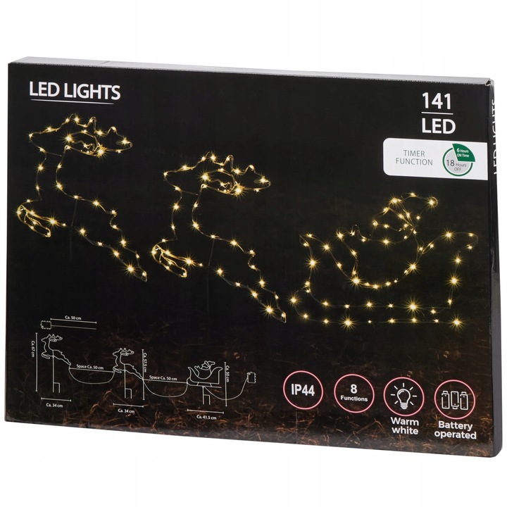 OZDOBA DEKORACJA ŚWIĄTECZNA LED RENIFERY SANIE MIKOŁAJ NA BATERIE TIMER