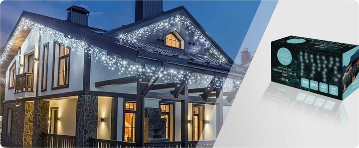 LAMPKI CHOINKOWE ŚWIĄTECZNE SOPLE Z EFEKTEM FLASH ZEWNĘTRZNE 8M 300 LED