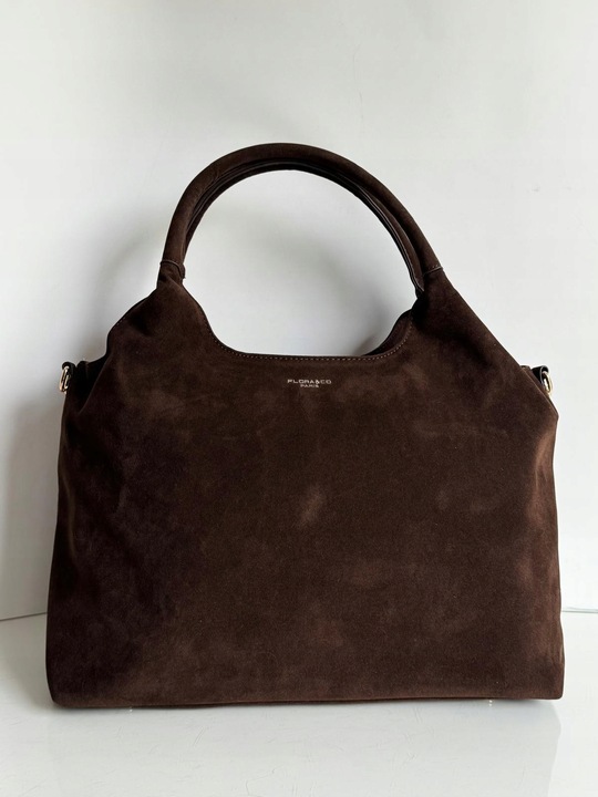 Torebka Flora&Co duża czekoladowa zamsz eco zamszowa breloczek brąz shopper