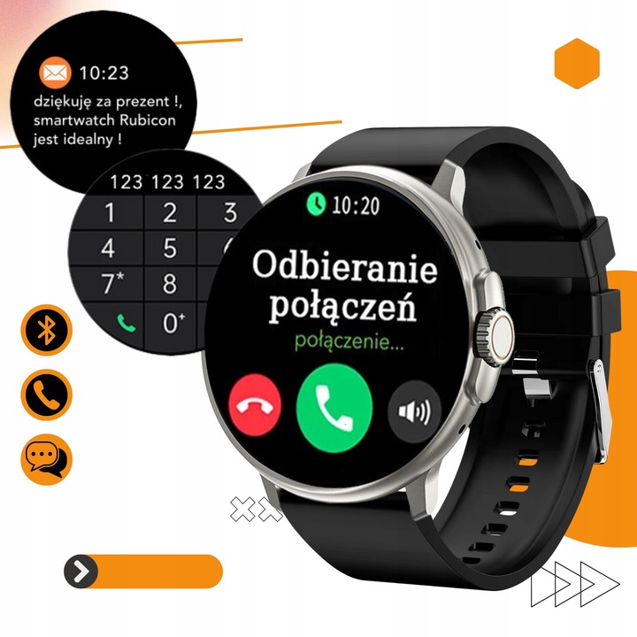Zegarek męski SMARTWATCH Rubicon ROZMOWY KROKI SMS Sportowy MENU PL