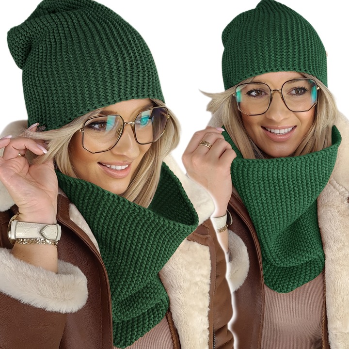 Ciepły KOMPLET damski CZAPKA + KOMIN szal PIĘKNY zimowy polski MODNE KOLORY