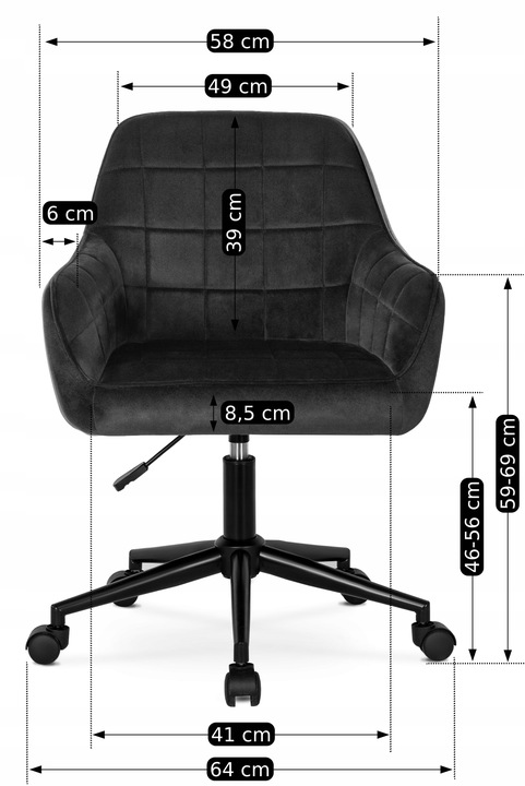 Krzesło Obrotowe Fotel Młodzieżowy Obrotowy Dla Dziecka Czarny Welur LUCY