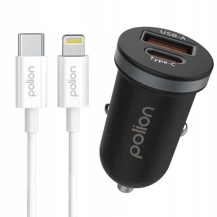 Szybka ładowarka samochodowa POLION USB-A USB-C 35W QC3.0 PD 3A Lightning