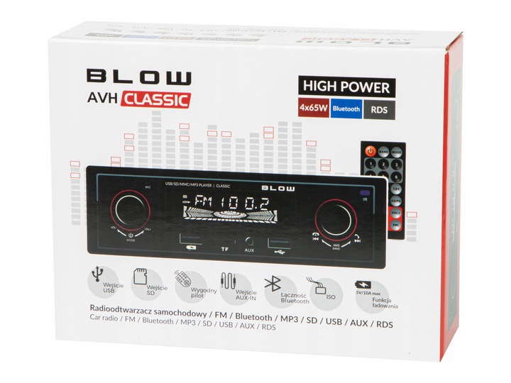 RADIO SAMOCHODOWE 1-DIN BLUETOOTH USB SD AUX RDS MP3 PILOT BATERIA ZESTAW