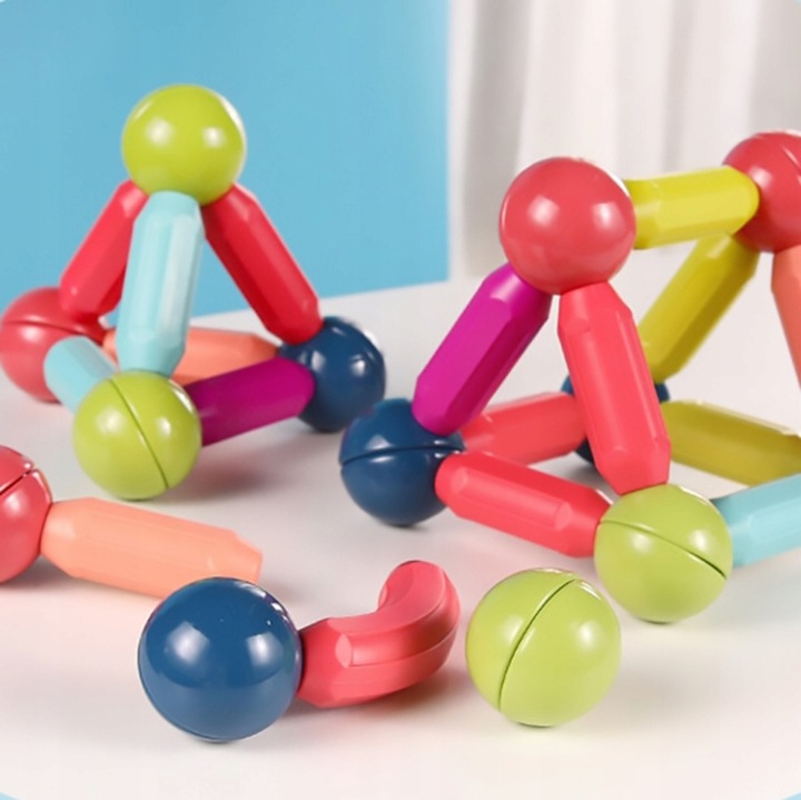 KLOCKI MAGNETYCZNE 64 ELEMENTY KREATYWNA ZABAWKA DIY MAGNETIC STICKS