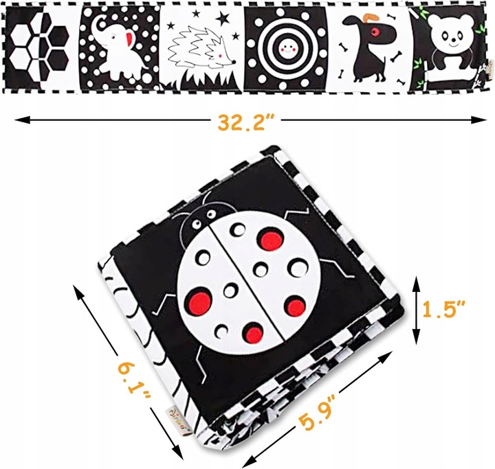 Czarno-biała, kontrastowa, miękka książka dla dzieci w wieku 0-12 miesięcy,