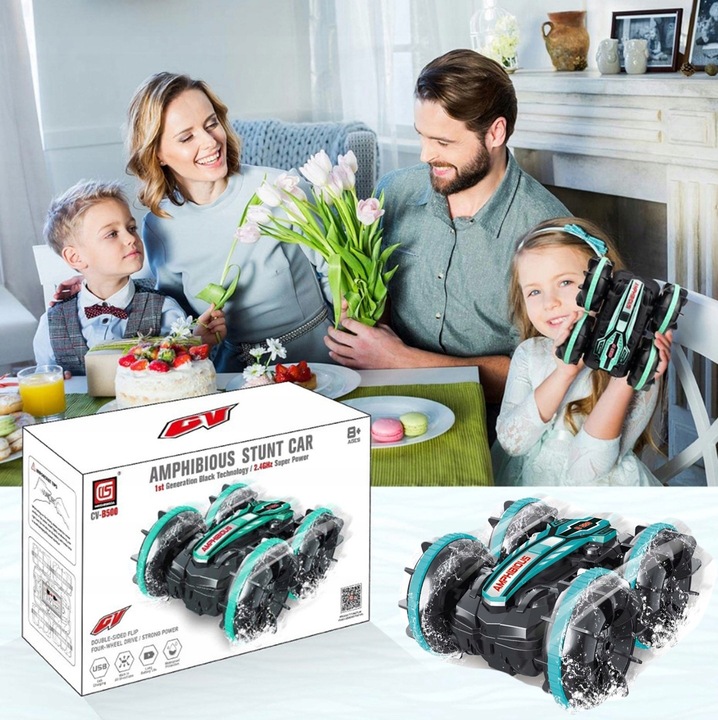 SAMOCHÓD ZDALNIE STEROWANY RC GESTAMI AMFIBIA 4x4 360° PŁYWAJĄCY 2 PILOTY