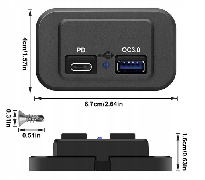 Ładowarka USB do zabudowy Podwójne gniazdo ładowarki PD USB-C12V