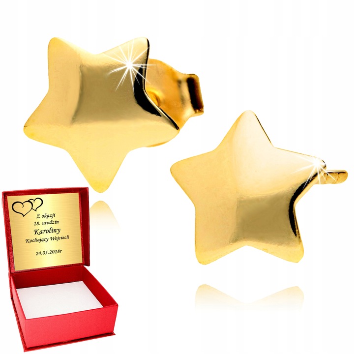 Złote Kolczyki 333 Gwiazdki Gwiazdy dla Kobiety Prezent Grawer