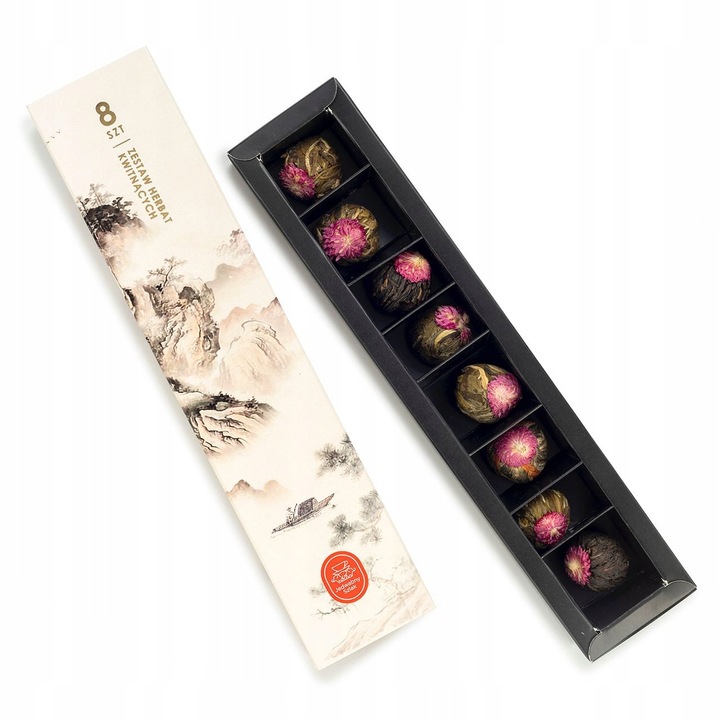BOMBONIERKA herbata KWITNĄCA orientalna 8 szt ZESTAW herbat kwitnących
