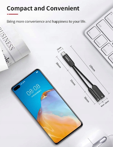 ADAPTER USB C JACK 3,5mm PD USB C 2W1 NIMASO