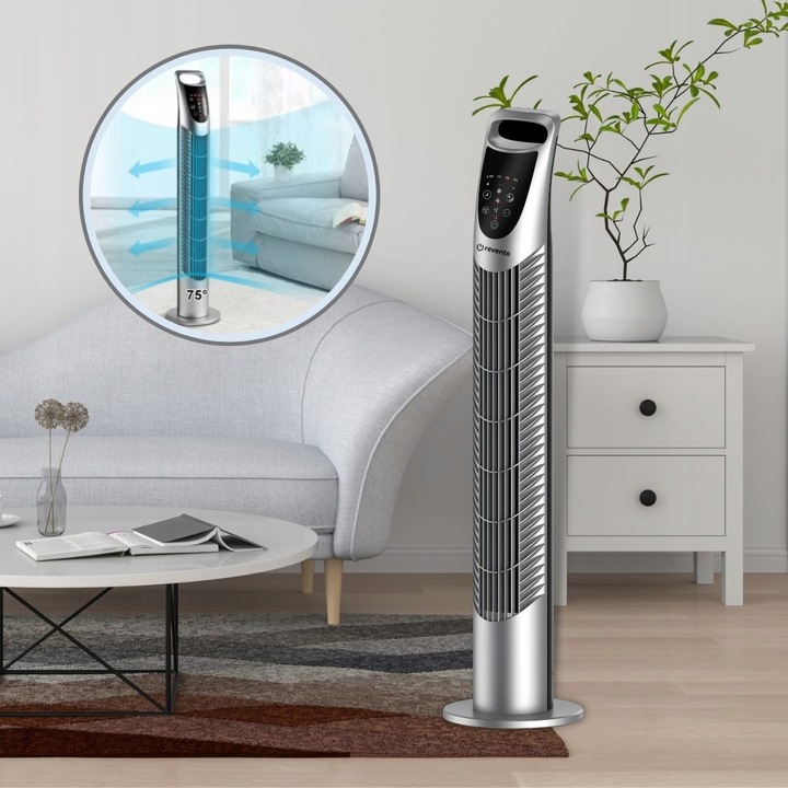 Wentylator Wiatrak Kolumnowy Obrotowy Revento Zephyr Srebrny/Szary + PILOT