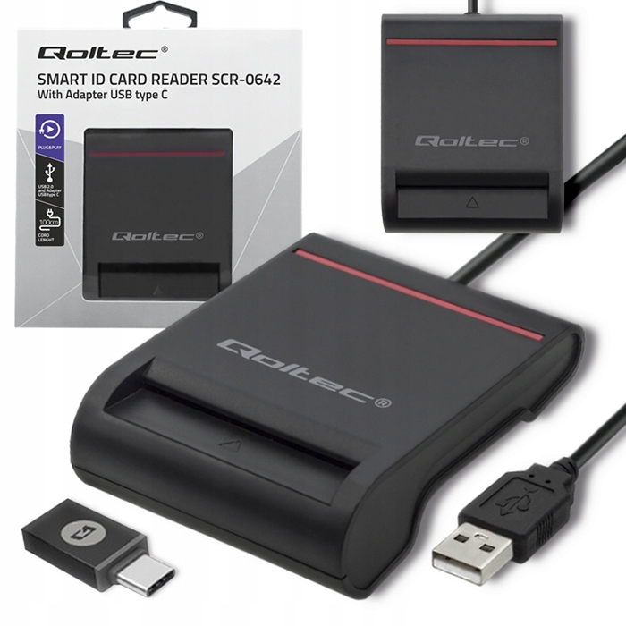 Qoltec Inteligentny czytnik chipowych kart ID SCR-0642 USB 2.0 USB typ C