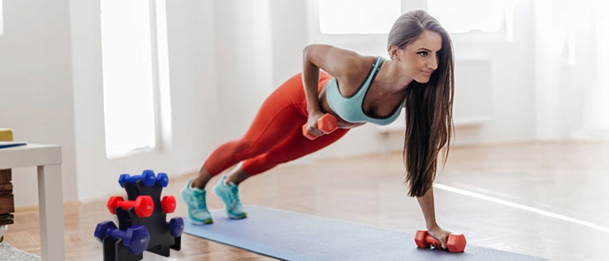 ZESTAW HANTLI DO ĆWICZEŃ HANTLE HANTELKI CIĘŻARKI FITNESS 6szt 12kg STOJAK